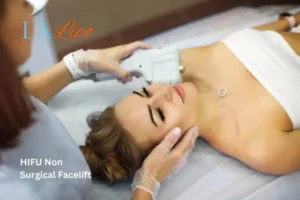 Woman having Hi-Fu to reduce wrinkles Sheffield.