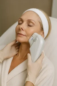 Woman receiving HIFU non surgical facelift treatment Sheffield