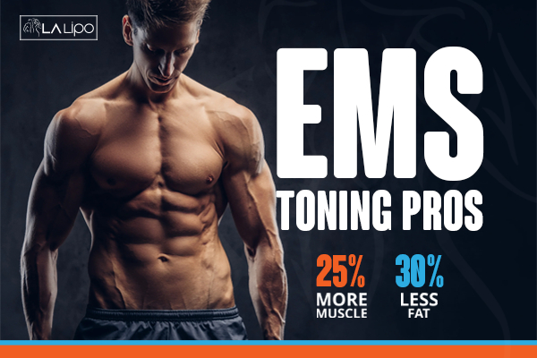 Graphic of man with toned body showing the benefits of LA-EMS Body Sculpting Sheffield treatment