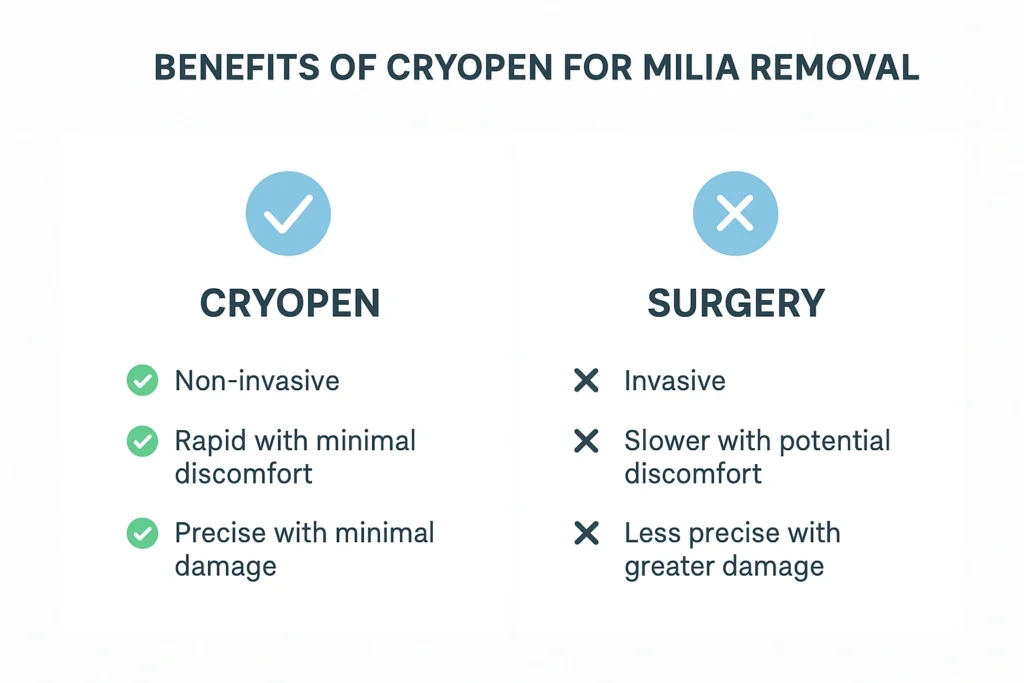 Benefits of cryopen for milia removal Sheffield compared to surgical treatments.