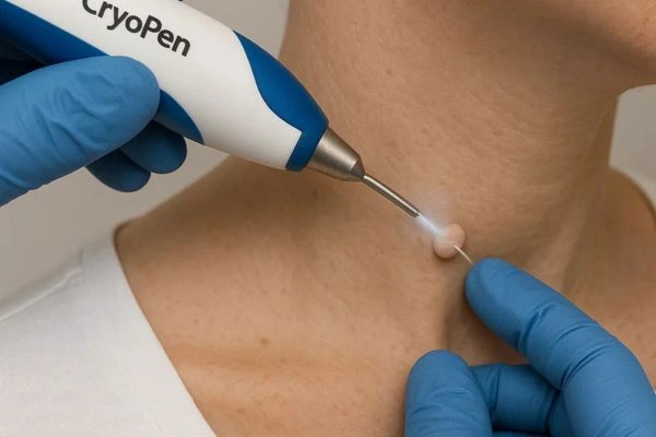 Person receiving Cryotherapy skin tag removal Sheffield