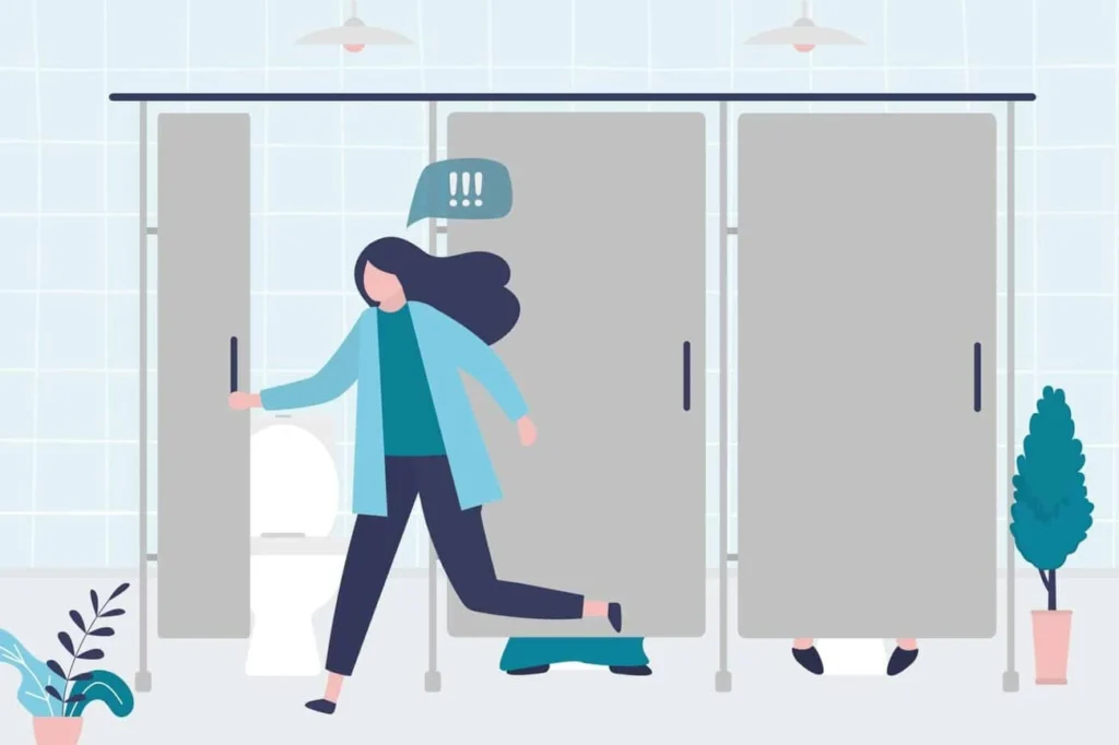 graphic of Urine incontinence Sheffield woman running to the toilet.