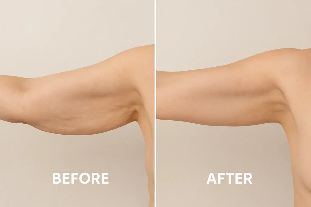 Picture of LA LIPO Sheffield before and after results of skin tightening treatment on the upper arms.